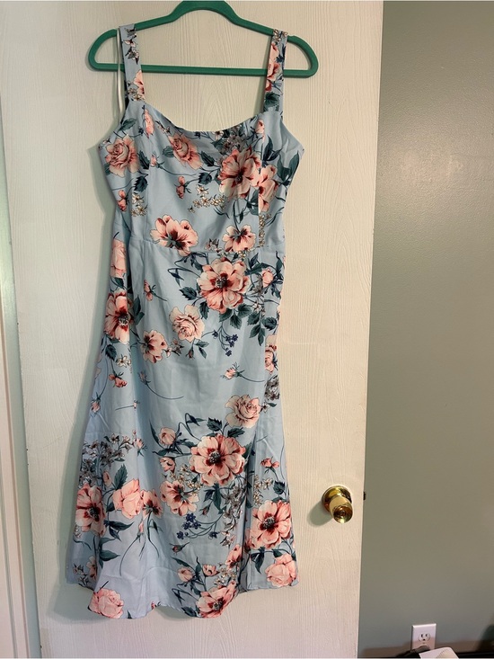 Petal & Pup Dresses & Skirts - Petal & Pup Light Blue Midi Dress with Pink Floral Print